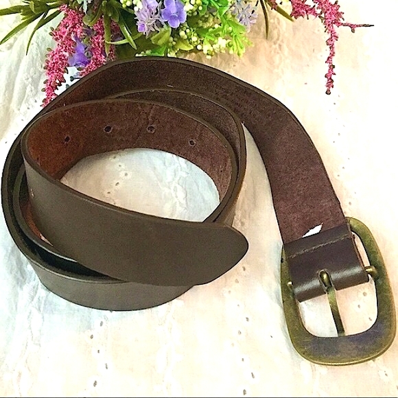 NWOT Maurices Brown Leather Belt W/Brushed Gold & Floral Enamel Buckle (M) - Picture 3 of 6
